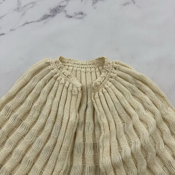 Womens Vintage Handmade Cropped Shawl Cape Sweater One Size Cream Knit Crochet - Picture 2 of 8